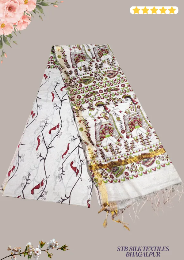 Women's_Semi_Tussar_Silk_Madhubani_Print_Saree_With_Running_Blouse_Piece