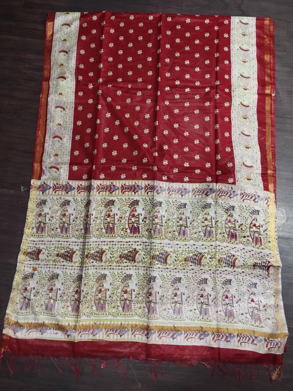 Women's_Semi_Tussar_Silk_Madhubani_Print_Saree_With_Running_Blouse_Piece