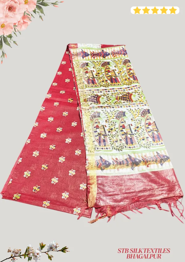 Women's_Semi_Tussar_Silk_Madhubani_Print_Saree_With_Running_Blouse_Piece