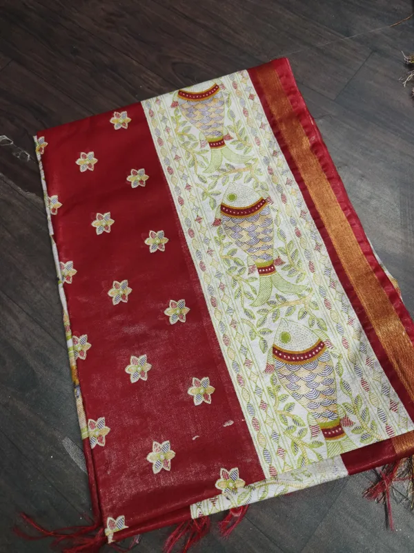 Women's_Semi_Tussar_Silk_Madhubani_Print_Saree_With_Running_Blouse_Piece