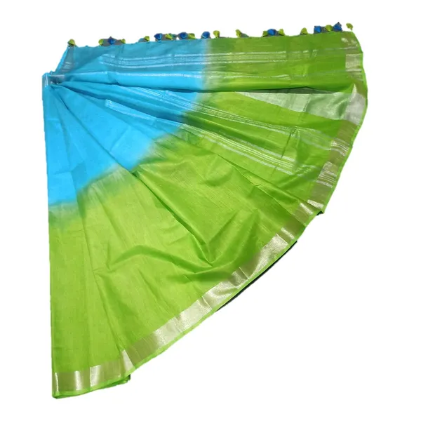 Green_Firozy_Linen_Slub_Saree_With_Runnig_Blouse_Piece_For_Women