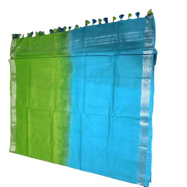 Green_Firozy_Linen_Slub_Saree_With_Runnig_Blouse_Piece_For_Women