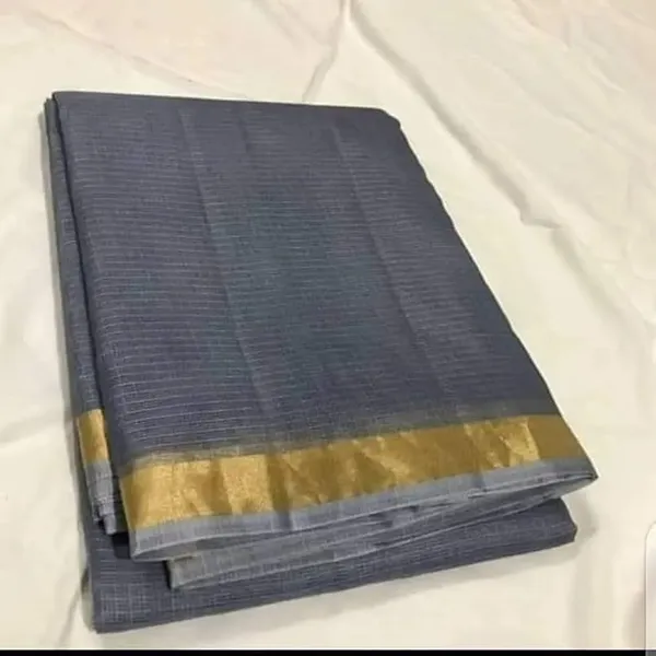 Grey_Bhagalpuri_Pure_Kota_Doria_Silk_Saree_With_Small_Zari_Boder_And_Running_Blouse_Piece_For_Women