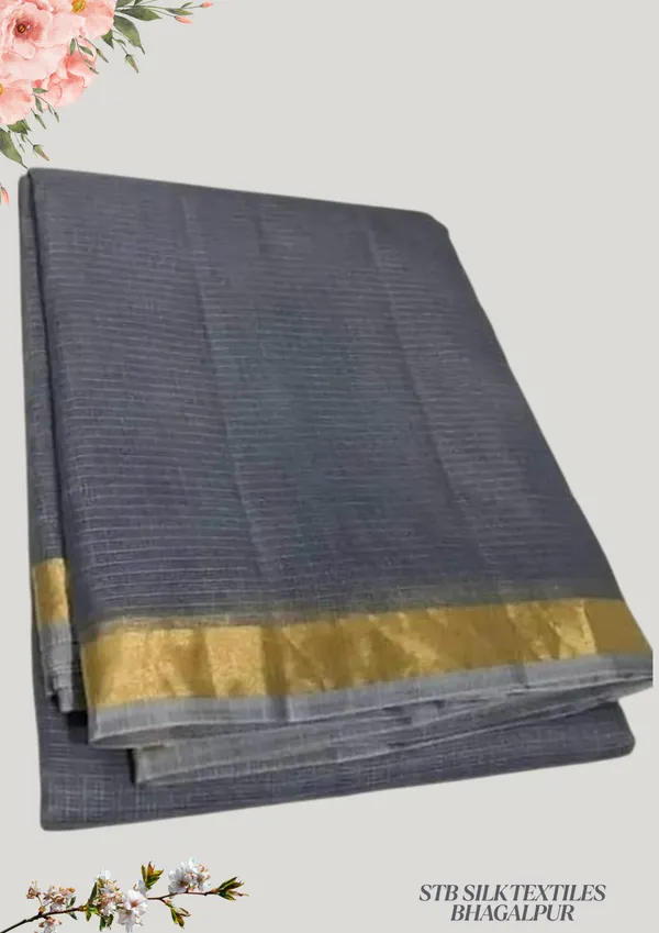 Grey_Bhagalpuri_Pure_Kota_Doria_Silk_Saree_With_Small_Zari_Boder_And_Running_Blouse_Piece_For_Women