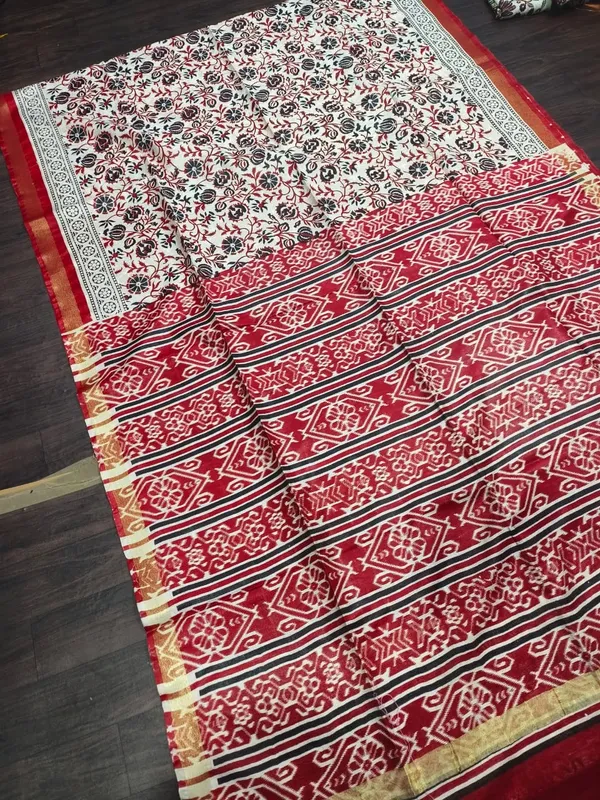 Women's_Semi_Tussar_Silk_Madhubani_Print_Saree_With_Running_Blouse_Piece