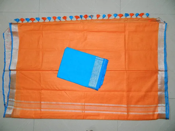 Women's_Linen_Slub_Saree_With_Contrast_Blouse_Piece