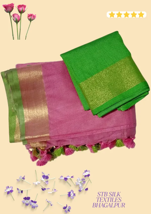 Pink_Linen_Slub_Saree_Wih_Contrast_Blouse_Piece_For_Women