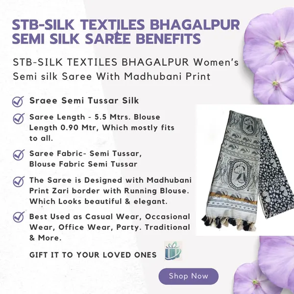 Black_Madhubani_Print_Semi_Tussar_Soft_Silk_Saree_With_Atteched_Blouse_Piece_For_Women