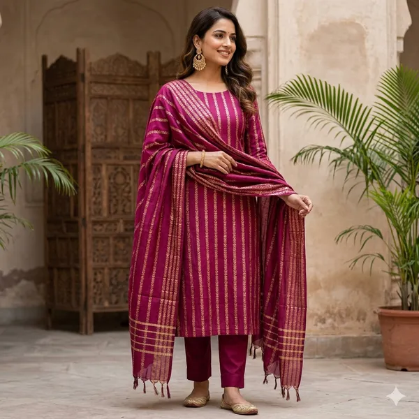 Hand_Weaving_Design_Suit_Piece_Set_Semi_Tussar_Silk_Material_(Dry_Clean_Only)