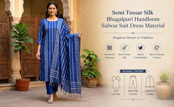 Hand_Weaving_Design_Suit_Piece_Set_Semi_Tussar_Silk_Material_(Dry_Clean_Only)
