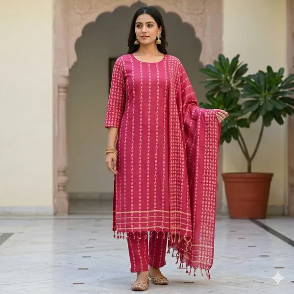 Hand_Weaving_Design_Suit_Piece_Set_Semi_Tussar_Silk_Material_(Dry_Clean_Only)