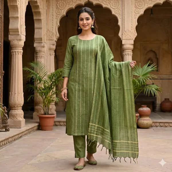 Hand_Weaving_Design_Suit_Piece_Set_Semi_Tussar_Silk_Material_(Dry_Clean_Only)