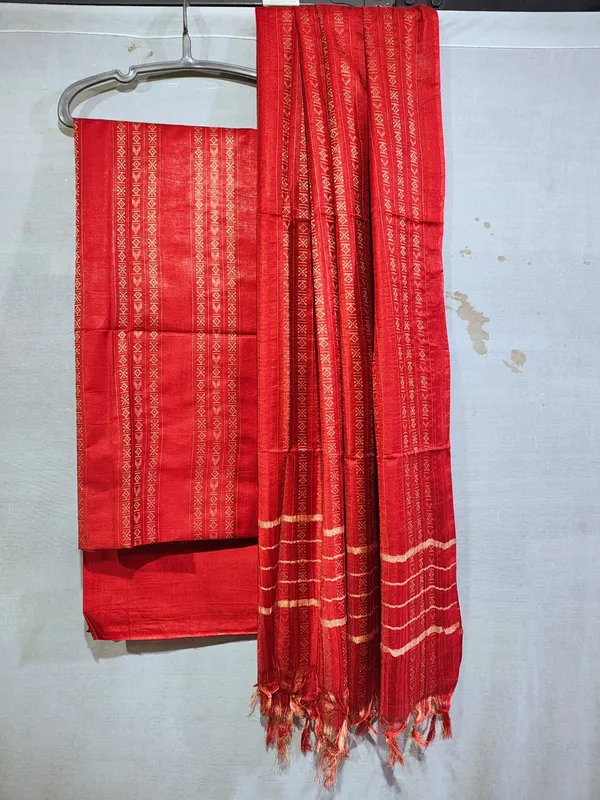 Hand_Weaving_Design_Suit_Piece_Set_Semi_Tussar_Silk_Material_(Dry_Clean_Only)
