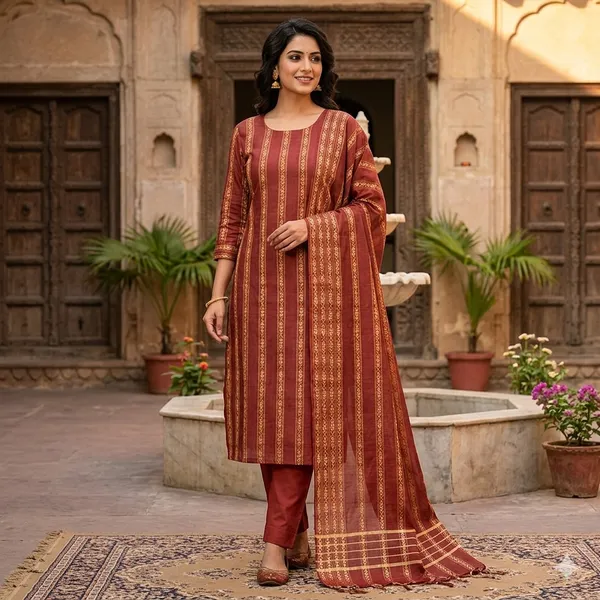 Hand_Weaving_Design_Suit_Piece_Set_Semi_Tussar_Silk_Material_(Dry_Clean_Only)