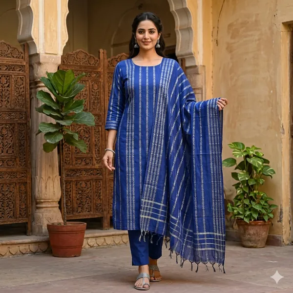 Hand_Weaving_Design_Suit_Piece_Set_Semi_Tussar_Silk_Material_(Dry_Clean_Only)