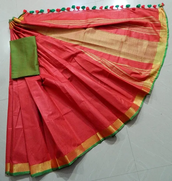 Women's_Linen_Slub_Saree_With_Contrast_Blouse_Piece