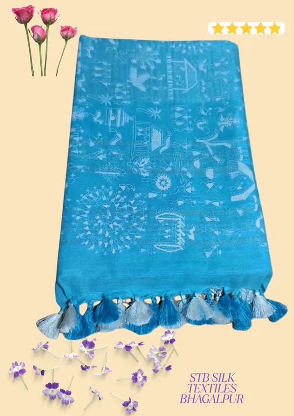Firozy_Bhagalpuri_Khari/Block_Print_Linen_Slub_Saree_With_Runnig_Blouse_Piece_For_Women