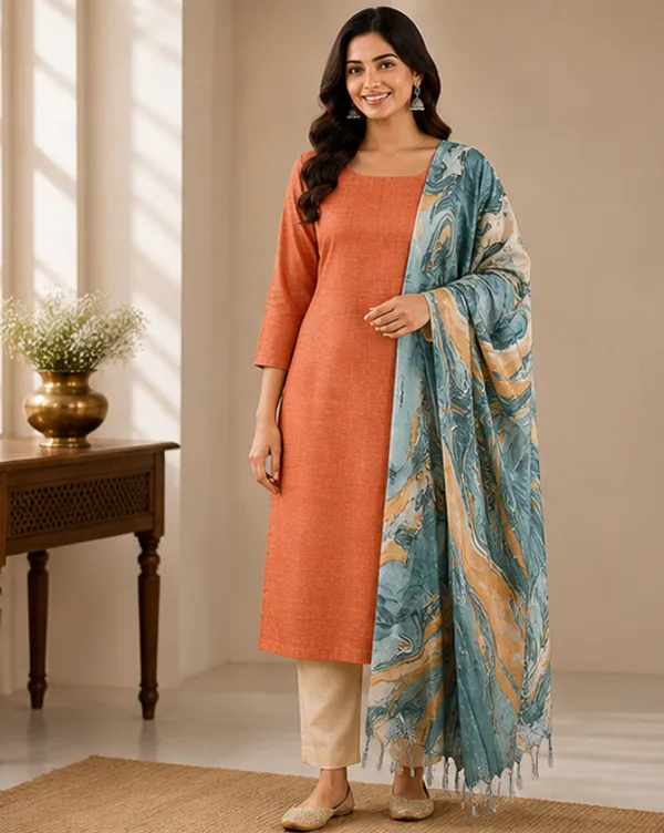 Orange_Cotton_Silk_Unstitched_Salwar_Suit_Dress_Material_With_Marble_Print_Dupatta._For_Women