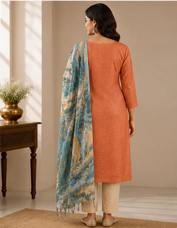 Orange_Cotton_Silk_Unstitched_Salwar_Suit_Dress_Material_With_Marble_Print_Dupatta._For_Women