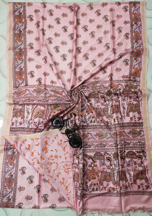 Women's_Semi_Tussar_Silk_Madhubani_Print_Saree_With_Running_Blouse_Piece