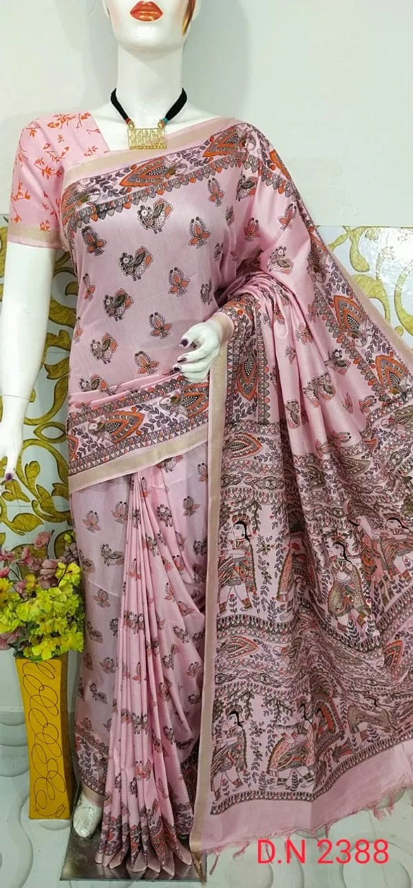 Women's_Semi_Tussar_Silk_Madhubani_Print_Saree_With_Running_Blouse_Piece