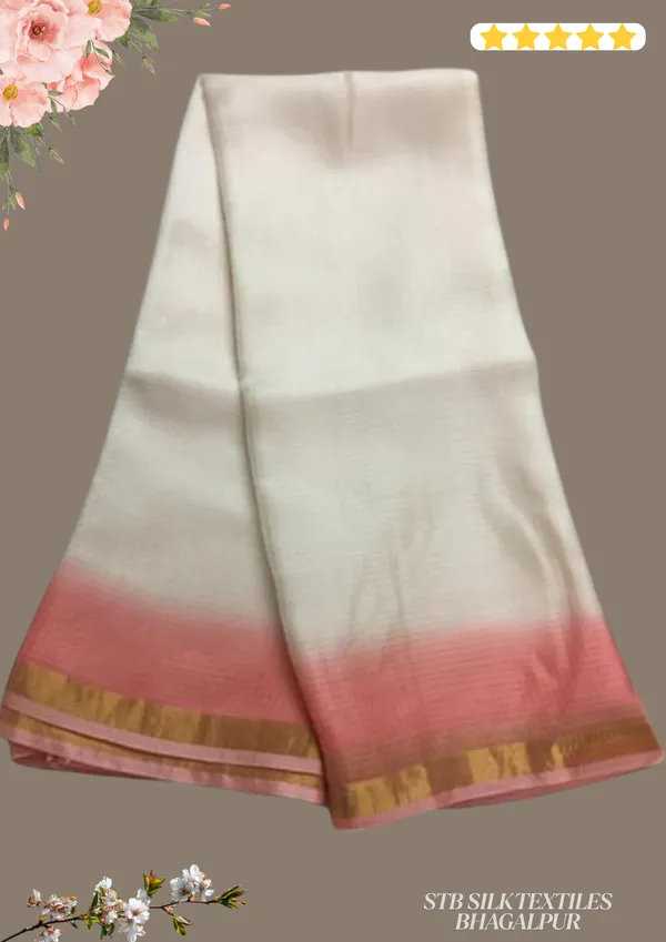 White_&_Peach_Bhagalpuri_Pure_Kota_Doria_Silk_Saree_With_Small_Zari_Boder_And_Running_Blouse_Piece_For_Women