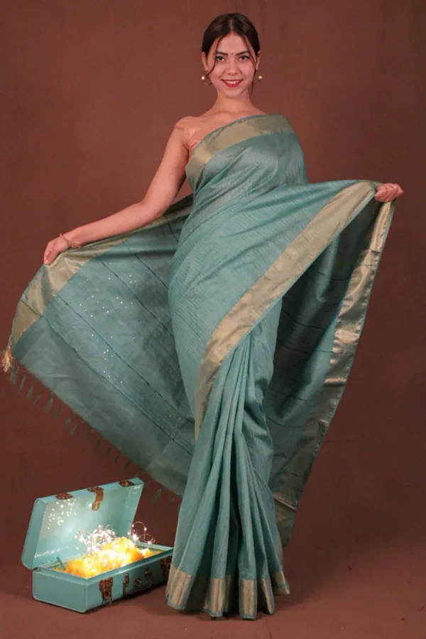 Green_Bhagalpuri_Semi_Silk_Saree_With_Unstitched_Blouse_Piece_For_Women