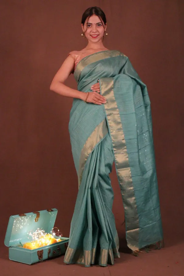 Green_Bhagalpuri_Semi_Silk_Saree_With_Unstitched_Blouse_Piece_For_Women