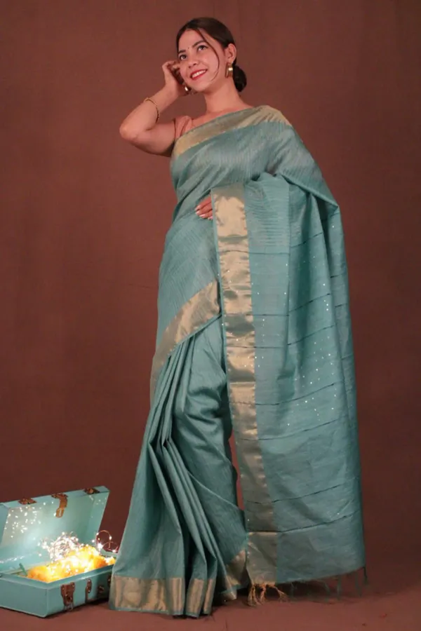 Green_Bhagalpuri_Semi_Silk_Saree_With_Unstitched_Blouse_Piece_For_Women