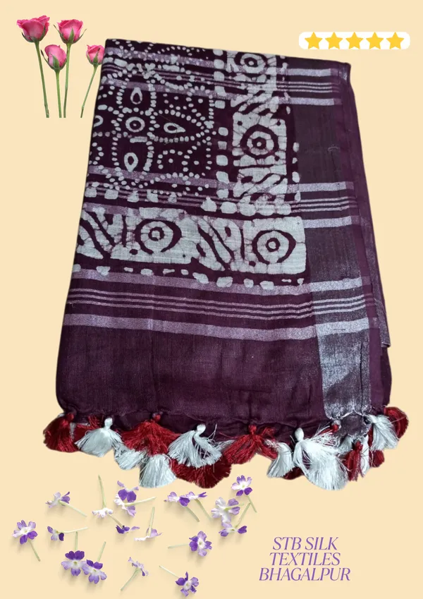 Megenta_Batik_Print_Linen_Slub_Saree_With_Runnig_Blouse_Piece_For_Women