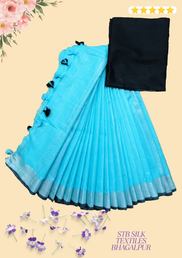 Women's_Linen_Slub_Saree_With_Contrast_Blouse_Piece