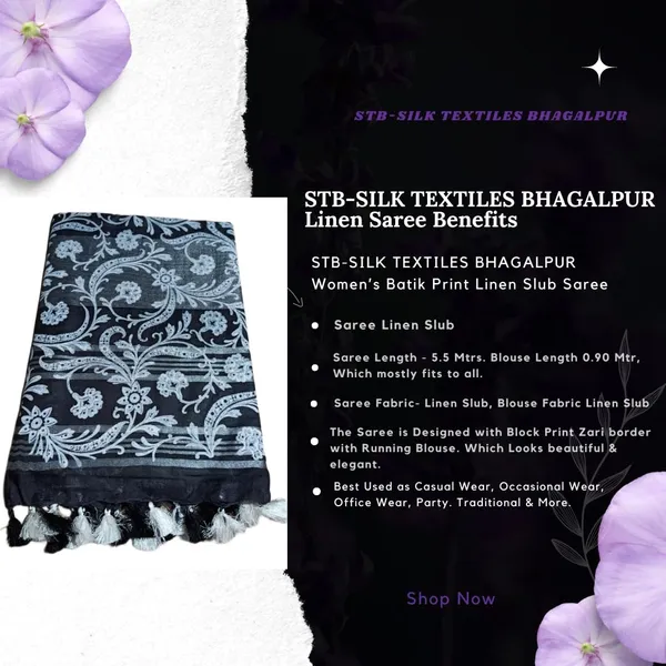 Black_Bhagalpuri_Khari/Block_Print_Linen_Slub_Saree_With_Runnig_Blouse_Piece_For_Women