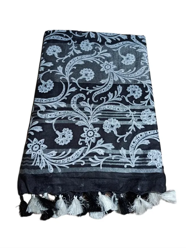 Black_Bhagalpuri_Khari/Block_Print_Linen_Slub_Saree_With_Runnig_Blouse_Piece_For_Women