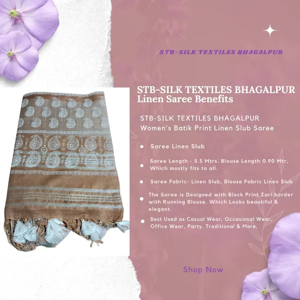 Brown_Bhagalpuri_Khari/Block_Print_Linen_Slub_Saree_With_Runnig_Blouse_Piece_For_Women