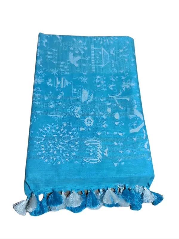 Firozy_Bhagalpuri_Khari/Block_Print_Linen_Slub_Saree_With_Runnig_Blouse_Piece_For_Women
