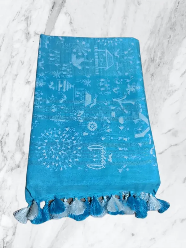 Firozy_Bhagalpuri_Khari/Block_Print_Linen_Slub_Saree_With_Runnig_Blouse_Piece_For_Women
