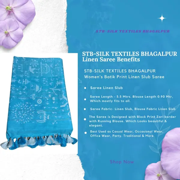 Firozy_Bhagalpuri_Khari/Block_Print_Linen_Slub_Saree_With_Runnig_Blouse_Piece_For_Women