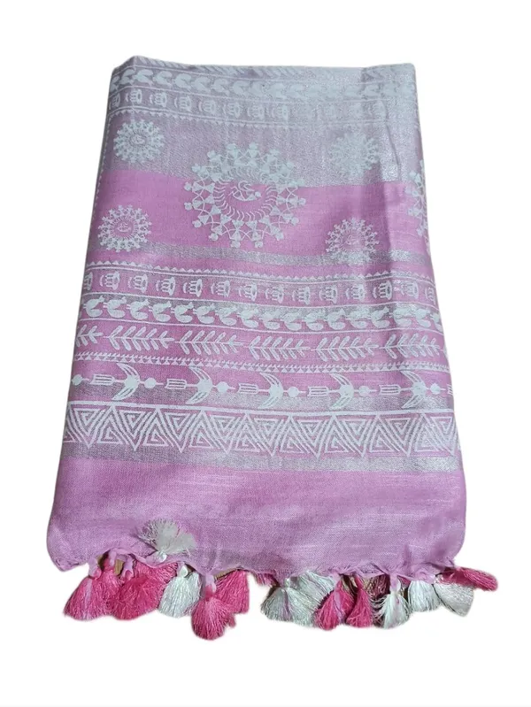 Pink_Bhagalpuri_Khari/Block_Print_Linen_Slub_Saree_With_Runnig_Blouse_Piece_For_Women