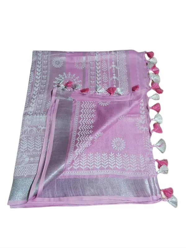 Pink_Bhagalpuri_Khari/Block_Print_Linen_Slub_Saree_With_Runnig_Blouse_Piece_For_Women