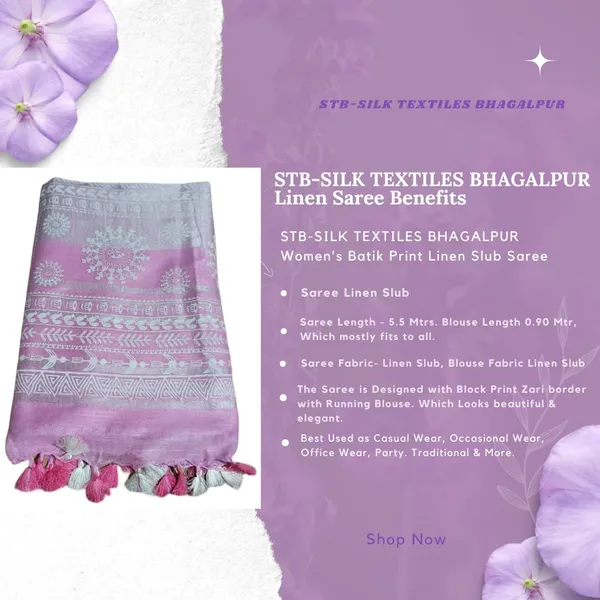 Pink_Bhagalpuri_Khari/Block_Print_Linen_Slub_Saree_With_Runnig_Blouse_Piece_For_Women