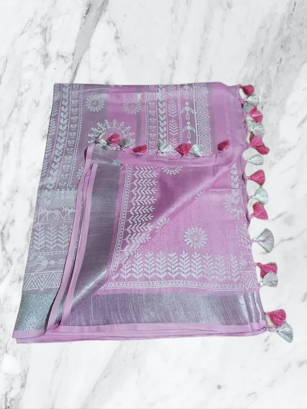 Pink_Bhagalpuri_Khari/Block_Print_Linen_Slub_Saree_With_Runnig_Blouse_Piece_For_Women