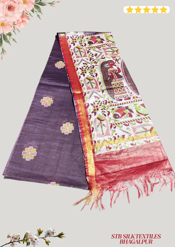 Women's_Semi_Tussar_Silk_Madhubani_Print_Saree_With_Running_Blouse_Piece