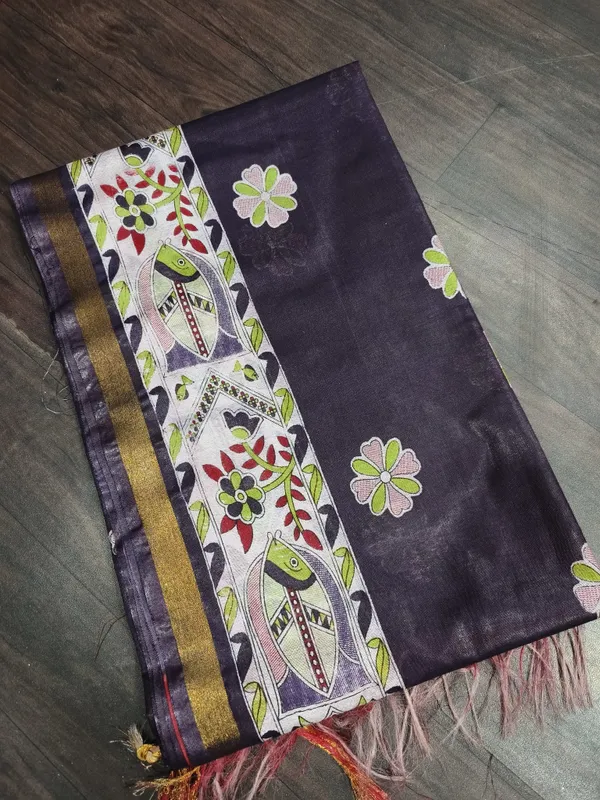 Women's_Semi_Tussar_Silk_Madhubani_Print_Saree_With_Running_Blouse_Piece