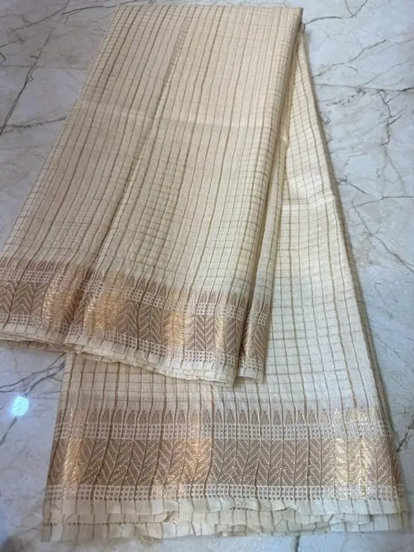 Women's_Bhagalpuri_Handwoven_Mini_Checks_Semi_Tussar_Soft_Silk_Saree_With_Designer_Zari_Border_Weaving,_Unstitched_Running_Blouse_Piece