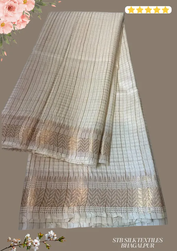 Women's_Bhagalpuri_Handwoven_Mini_Checks_Semi_Tussar_Soft_Silk_Saree_With_Designer_Zari_Border_Weaving,_Unstitched_Running_Blouse_Piece