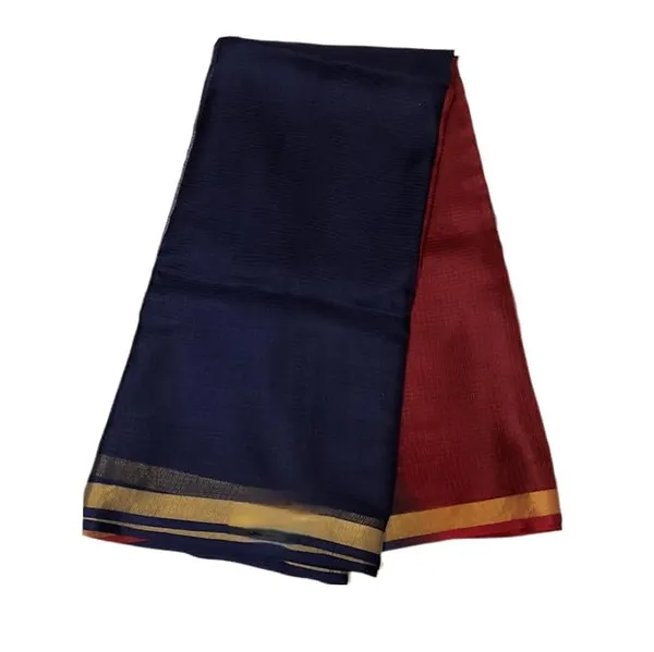 Brown_&_Blue_Bhagalpuri_Pure_Kota_Doria_Silk_Saree_With_Small_Zari_Boder_And_Running_Blouse_Piece_For_Women
