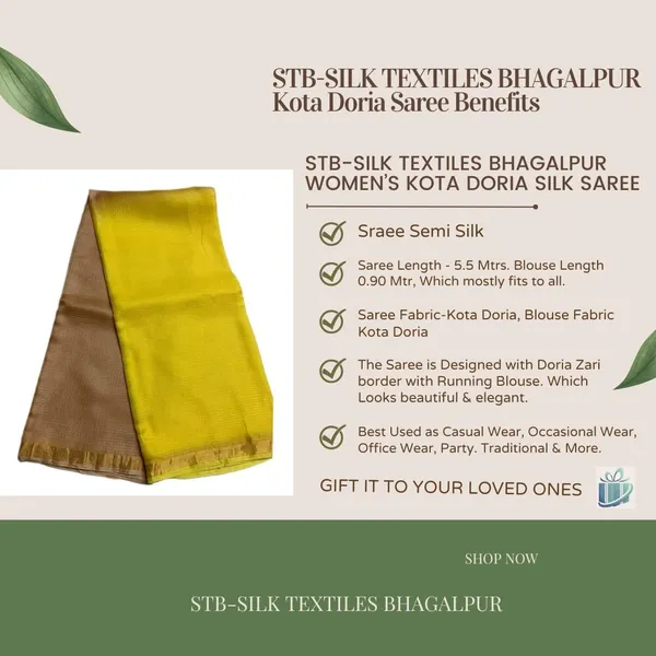 Brown_&_Yellow_Bhagalpuri_Pure_Kota_Doria_Silk_Saree_With_Small_Zari_Boder_And_Running_Blouse_Piece_For_Women
