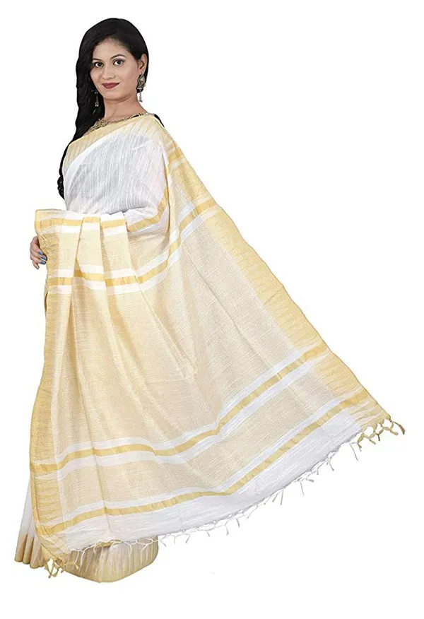 Golden_&_White_Women'_Art_Silk_Temple_Border_White_Color_Saree_With_Running_Contrast_Blouse_Piece_For_Women