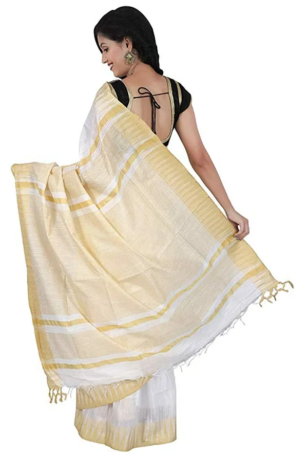 Golden_&_White_Women'_Art_Silk_Temple_Border_White_Color_Saree_With_Running_Contrast_Blouse_Piece_For_Women