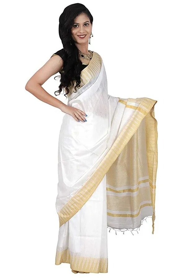 Golden_&_White_Women'_Art_Silk_Temple_Border_White_Color_Saree_With_Running_Contrast_Blouse_Piece_For_Women